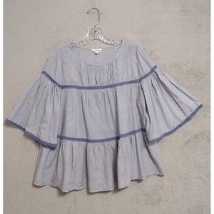 Max Studio Women's Top Tiered Ruffled Size S Blue and White Striped Shirt Lace